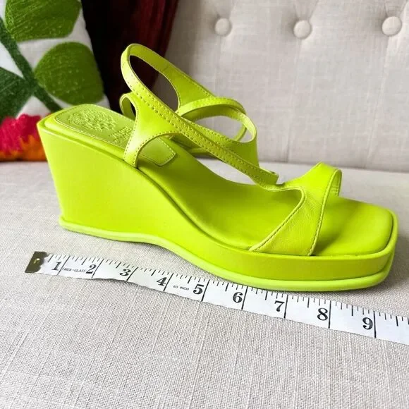 Vince Camuto Acid Lime Green Wedge Platform Leather Sandals - Picture 6 of 10
